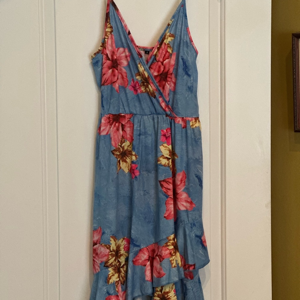 Floral Blue Sleeveless Dress